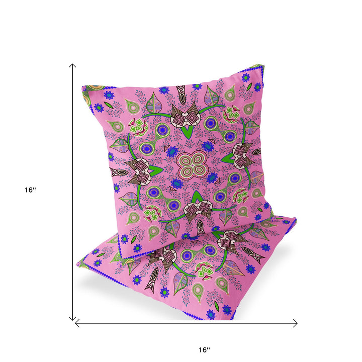 Set of Two 16" X 16" Pink Blown Seam Abstract Indoor Outdoor Throw Pillow