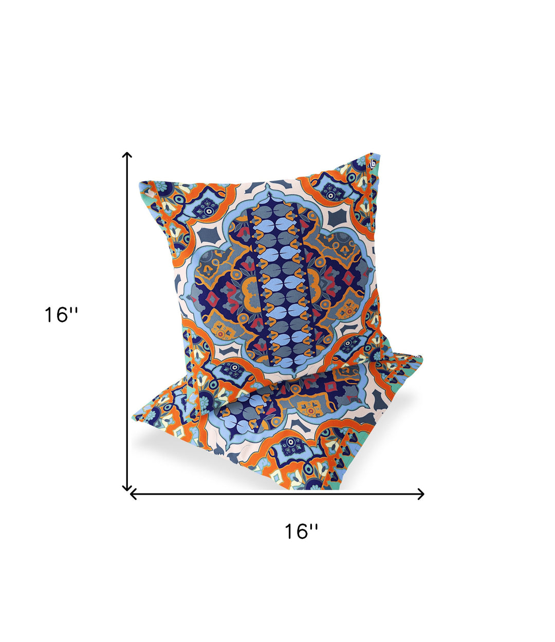 Set of Two 16" X 16" Blue and Orange Blown Seam Floral Indoor Outdoor Throw Pillow