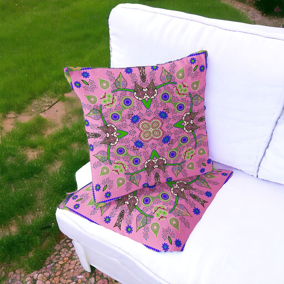 Set of Two 16" X 16" Pink Blown Seam Abstract Indoor Outdoor Throw Pillow