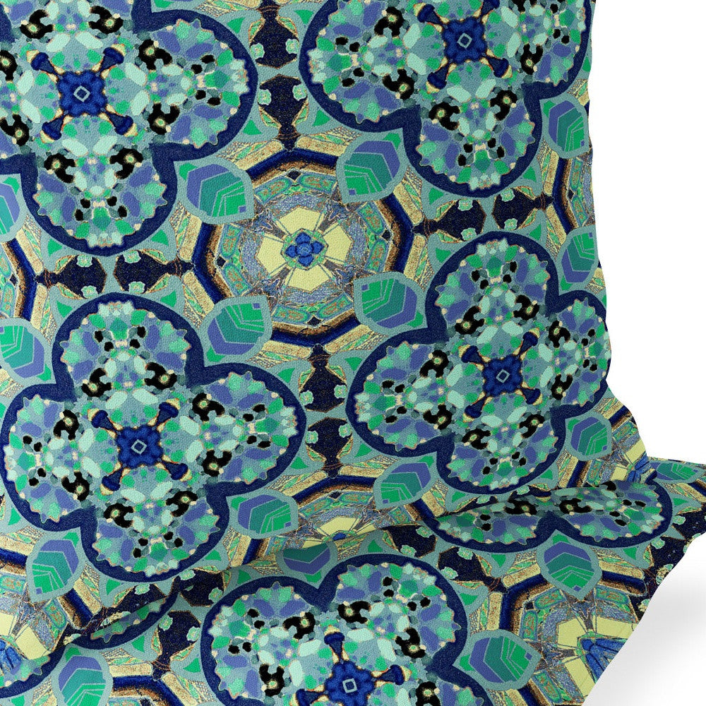 Set of Two 16" X 16" Blue and Green Blown Seam Floral Indoor Outdoor Throw Pillow