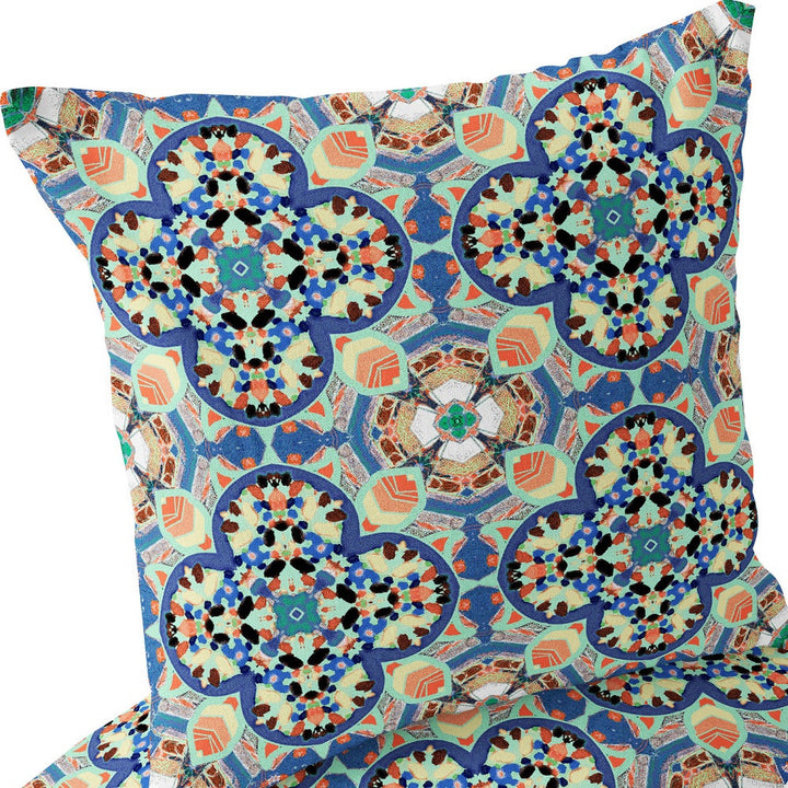 Set of Two 16" X 16" Blue and Purple Blown Seam Floral Indoor Outdoor Throw Pillow