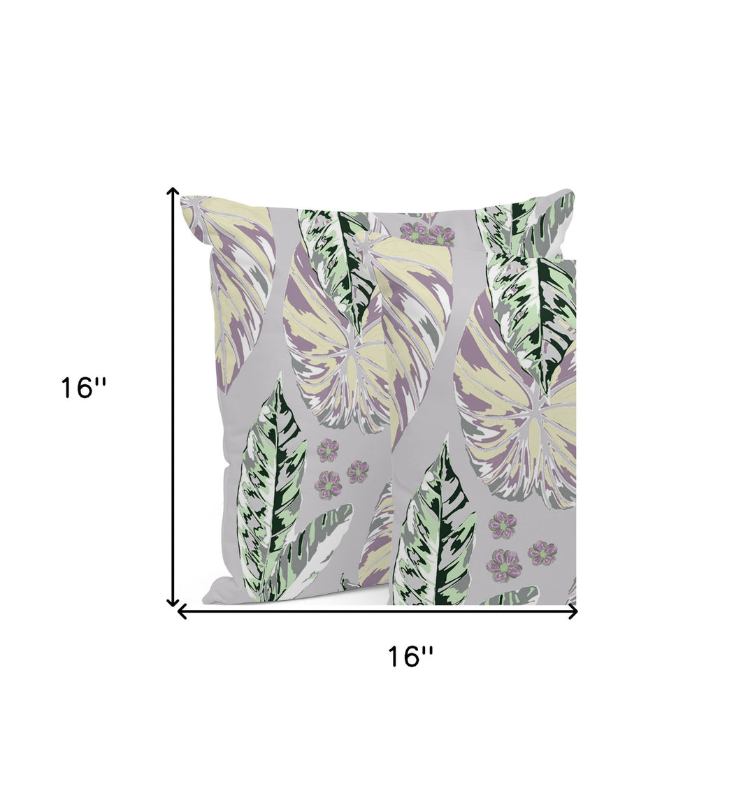 Set of Three 16" X 16" Gray and Purple Botanical Indoor Outdoor Throw Pillow