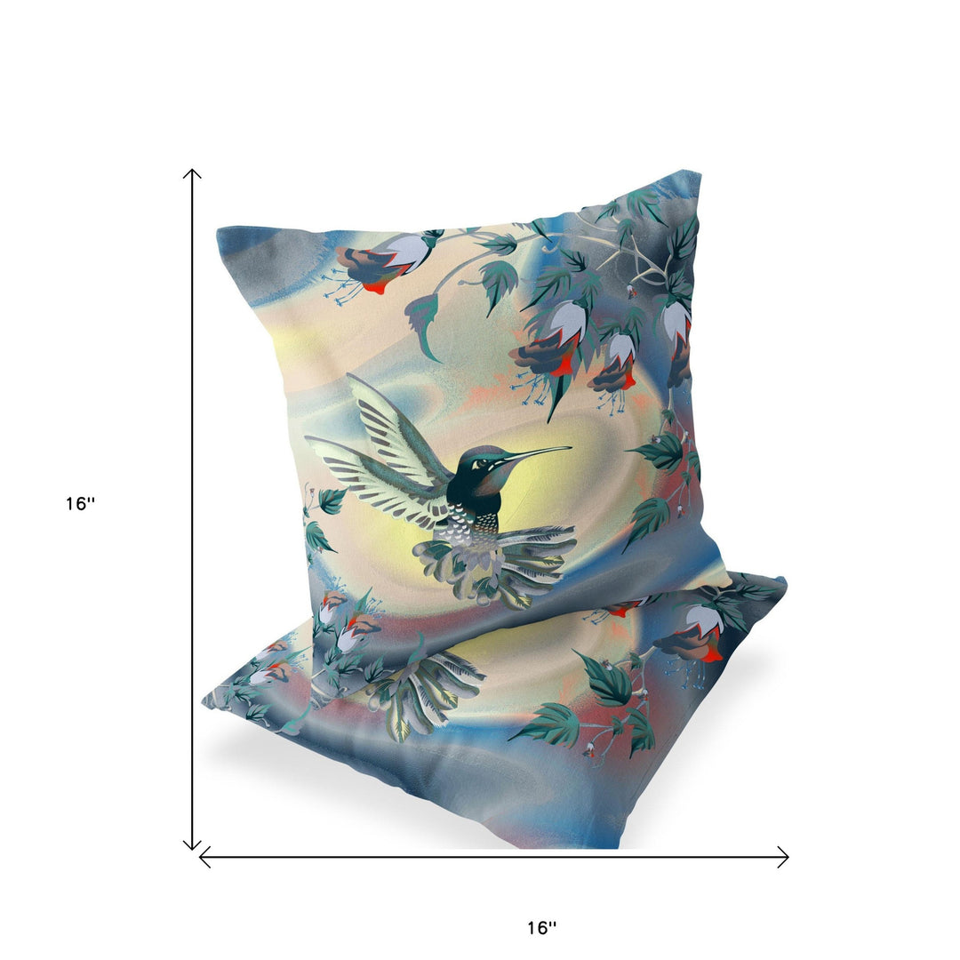 Set of Two 16" X 16" Yellow Bird Blown Seam Indoor Outdoor Throw Pillow