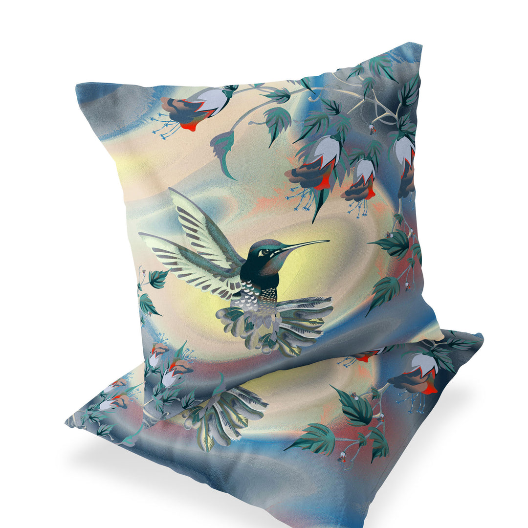 Set of Two 16" X 16" Yellow Bird Blown Seam Indoor Outdoor Throw Pillow