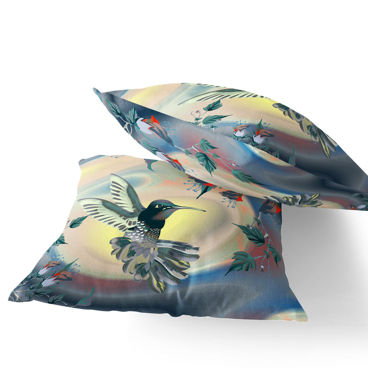 Set of Two 16" X 16" Yellow Bird Blown Seam Indoor Outdoor Throw Pillow