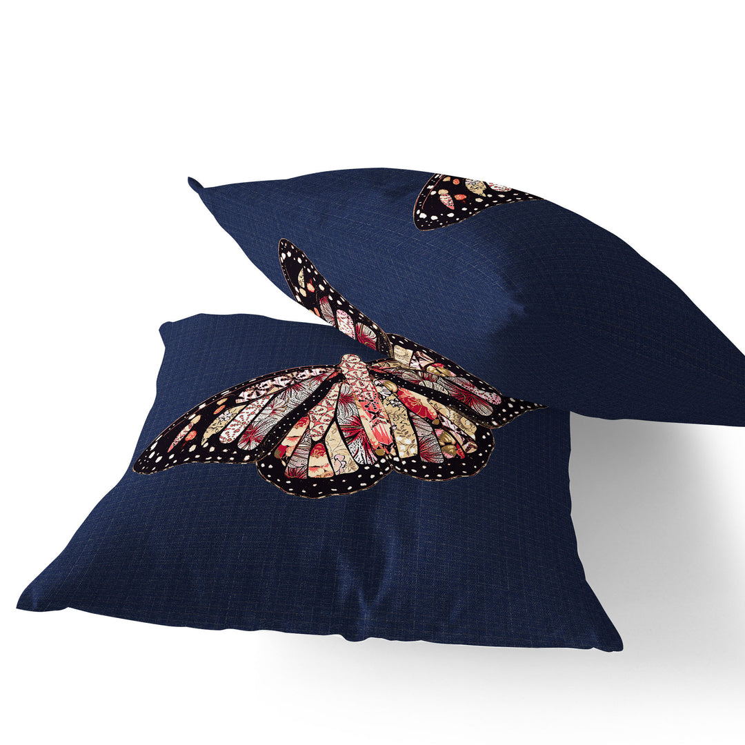 Set of Two 16" X 16" Blue Butterfly Blown Seam Indoor Outdoor Throw Pillow