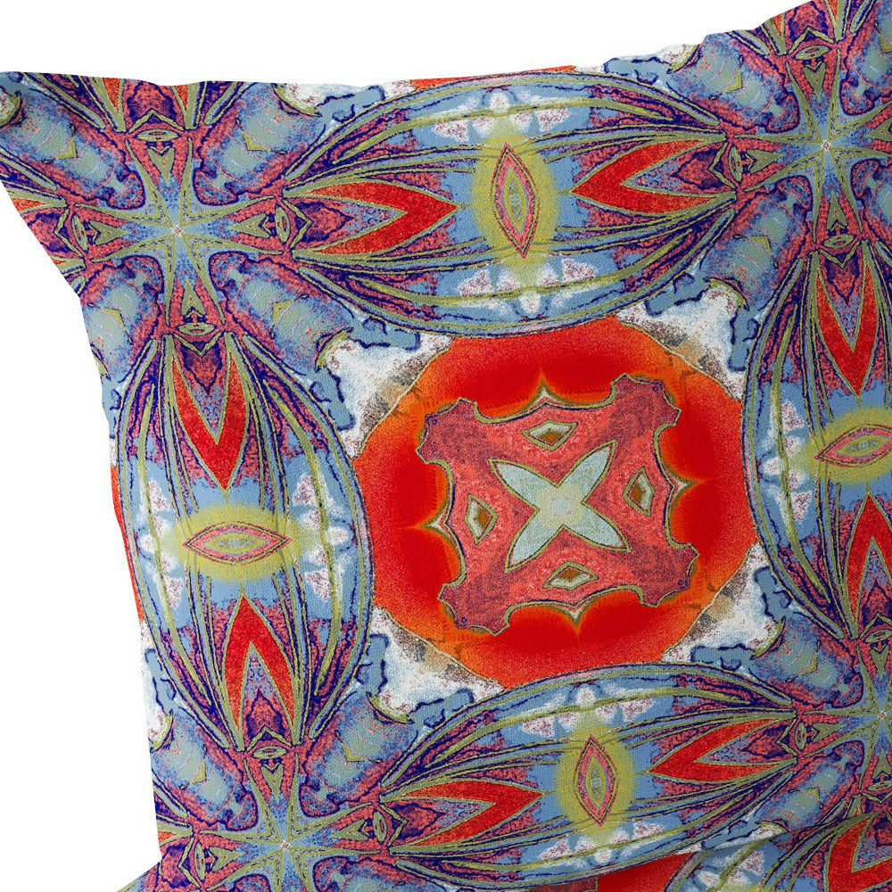 Set of Two 16" X 16" Blue and Orange Blown Seam Floral Indoor Outdoor Throw Pillow