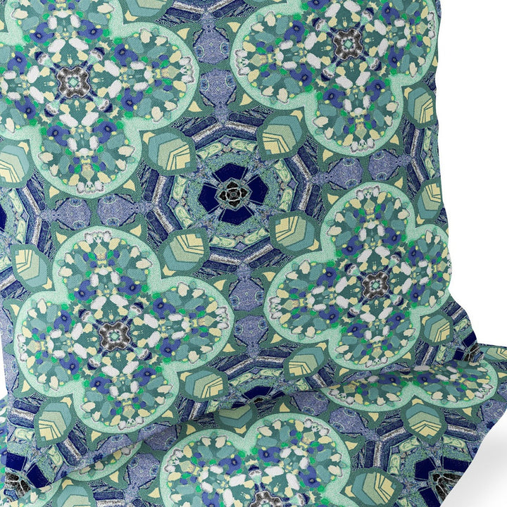 Set of Two 16" X 16" Blue and Green Blown Seam Floral Indoor Outdoor Throw Pillow