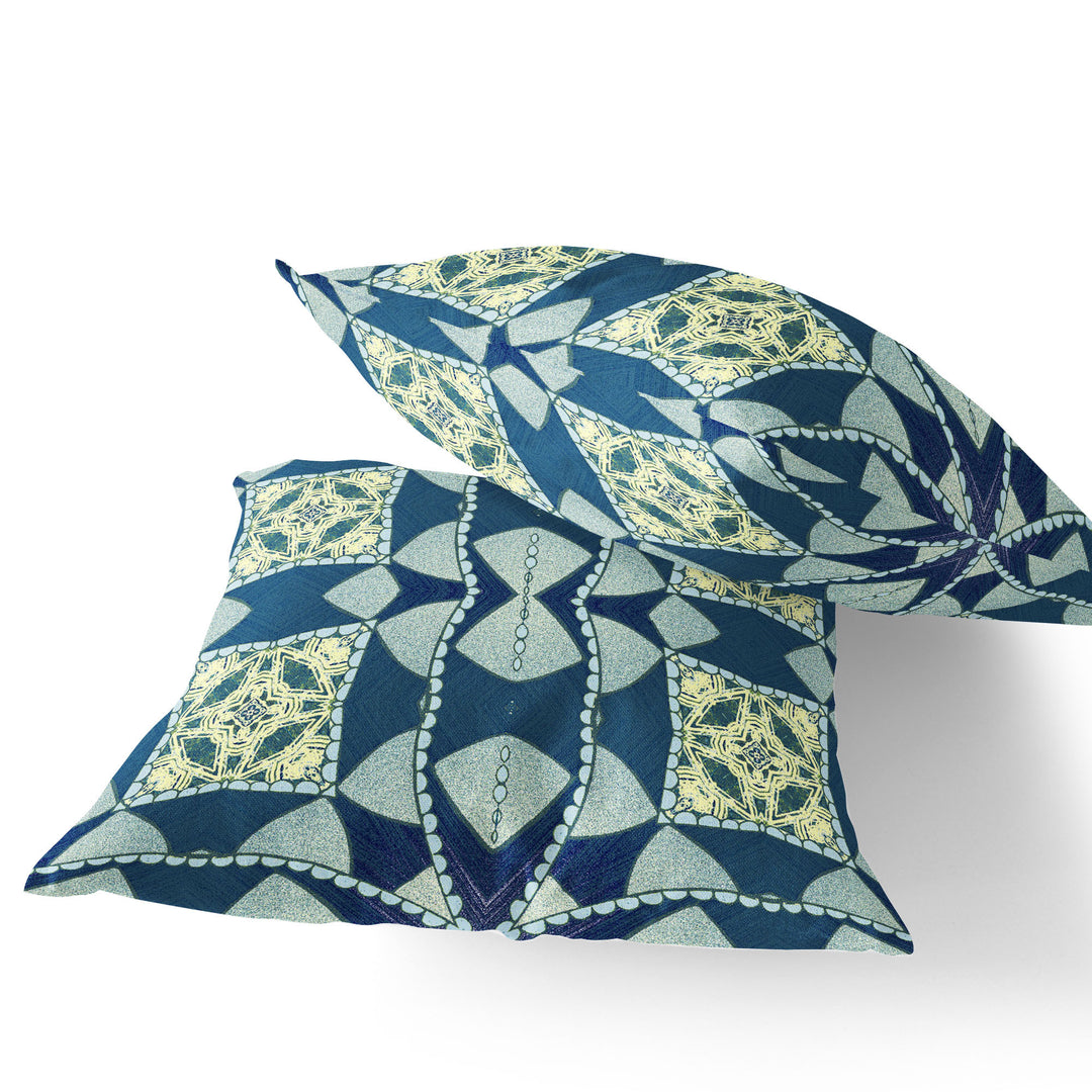 Set of Two 16" X 16" Blue and Green Blown Seam Eclectic Indoor Outdoor Throw Pillow