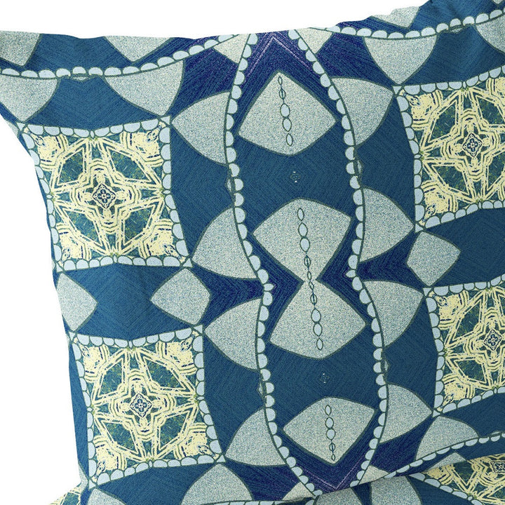 Set of Two 16" X 16" Blue and Green Blown Seam Eclectic Indoor Outdoor Throw Pillow