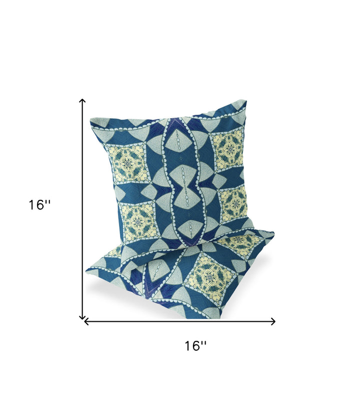 Set of Two 16" X 16" Blue and Green Blown Seam Eclectic Indoor Outdoor Throw Pillow