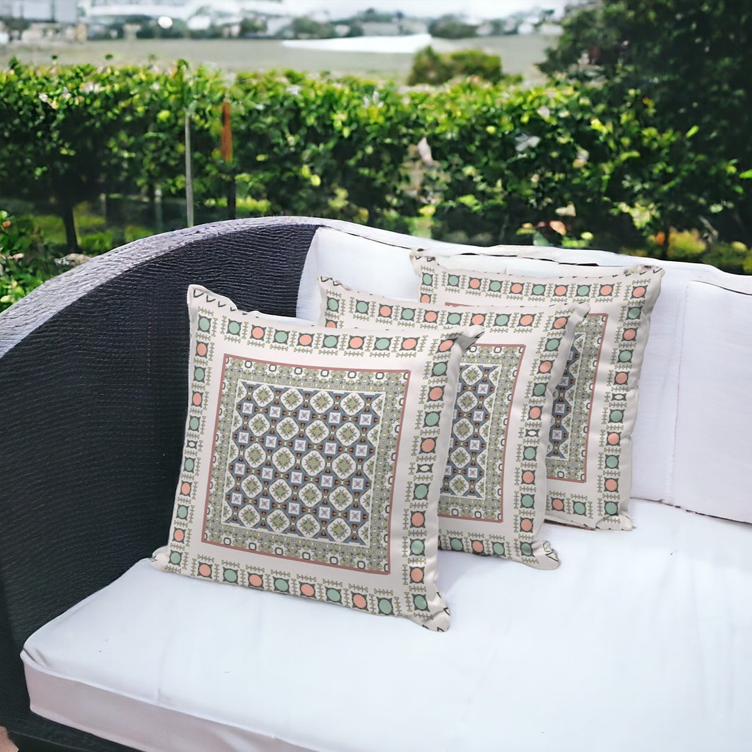 Set of Three 16" X 16" Blue and White Botanical Indoor Outdoor Throw Pillow