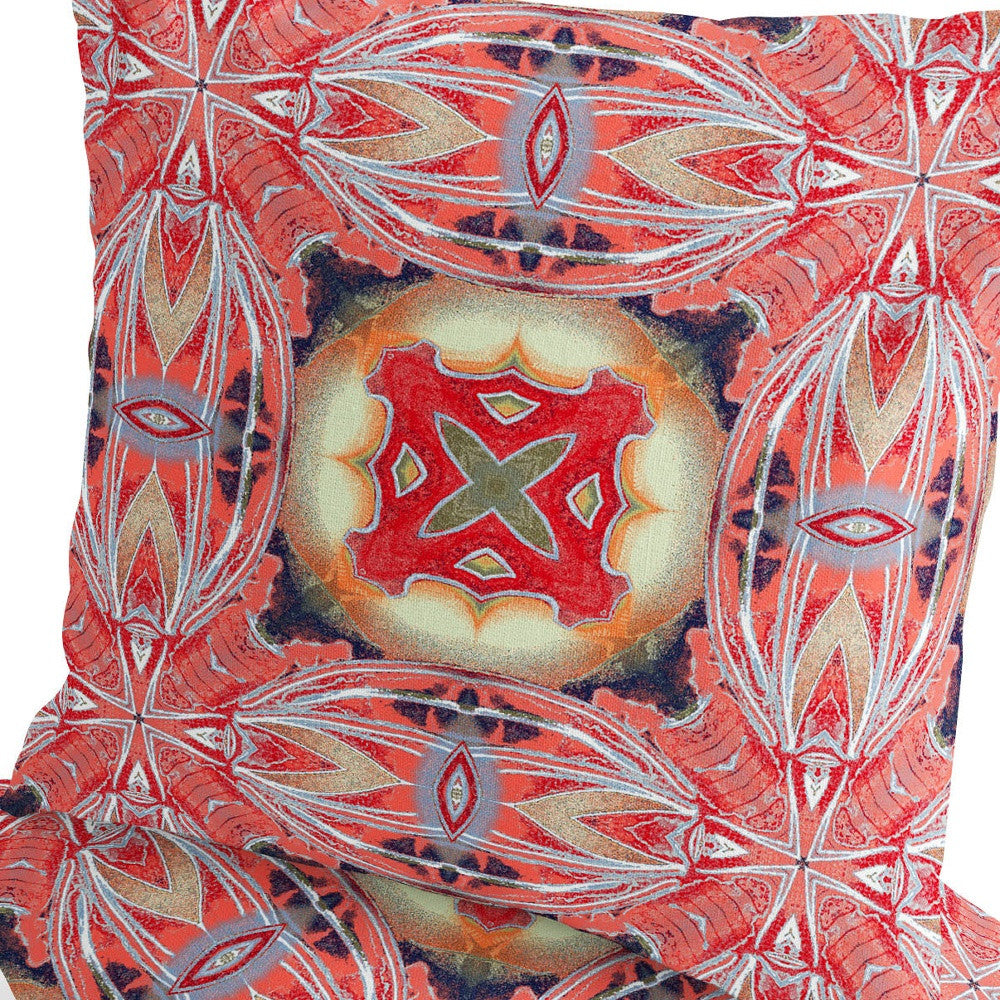 Set of Two 16" X 16" Red and Pink Blown Seam Floral Indoor Outdoor Throw Pillow