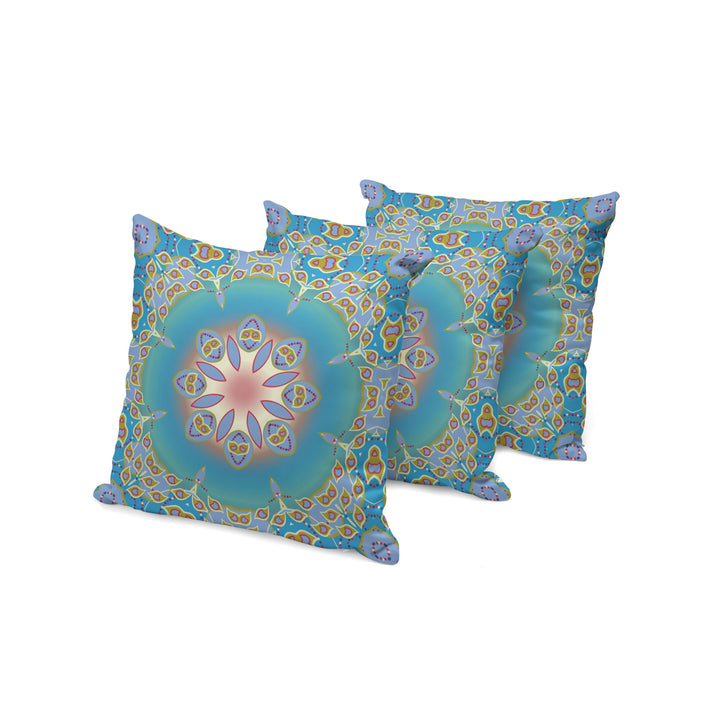 Set of Three 16" X 16" Blue and Green Abstract Indoor Outdoor Throw