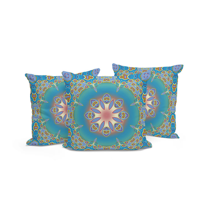 Set of Three 16" X 16" Blue and Green Abstract Indoor Outdoor Throw