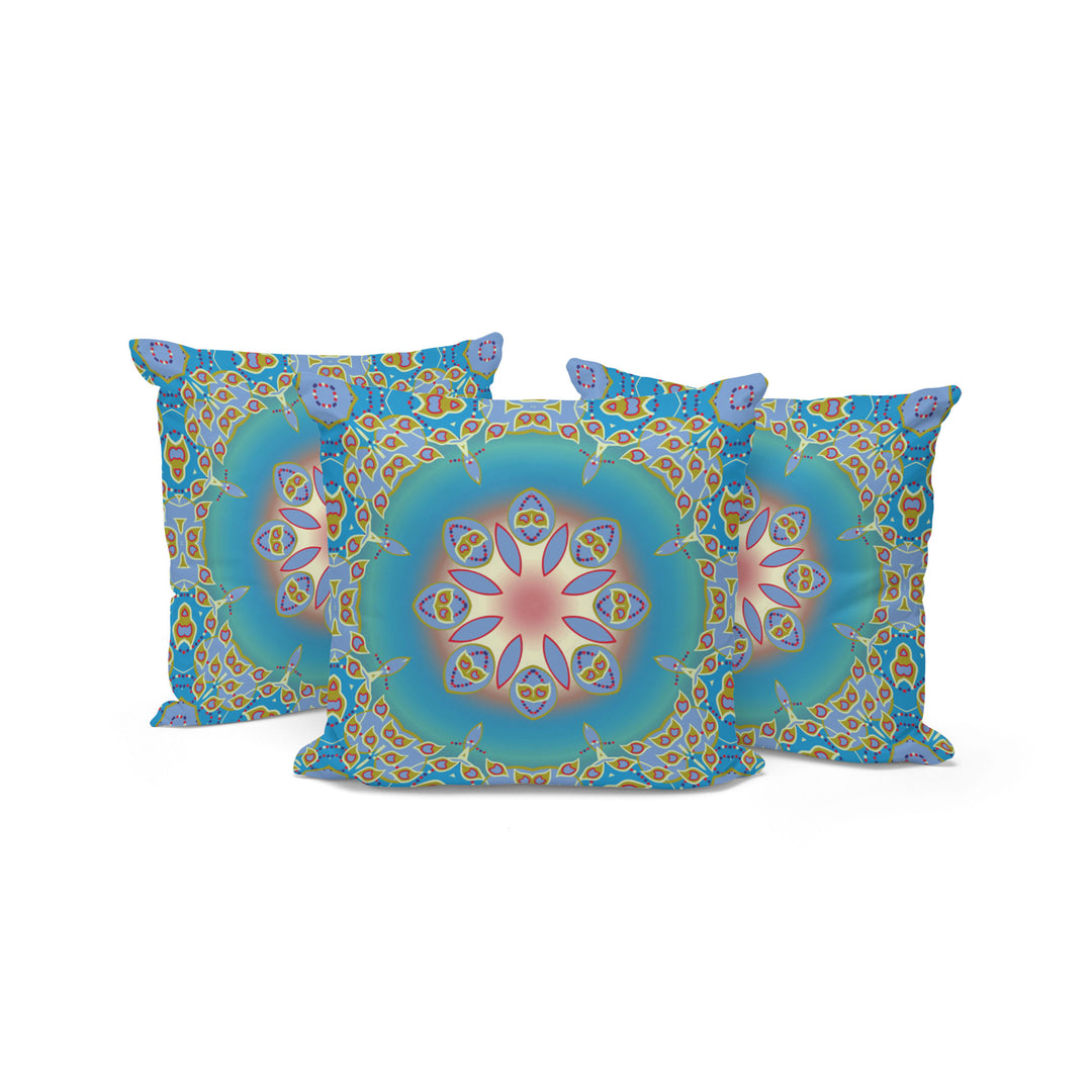 Set of Three 16" X 16" Blue and Green Abstract Indoor Outdoor Throw