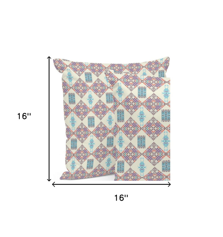 Set of Three 16" Pink and White Geometric Indoor Outdoor Throw