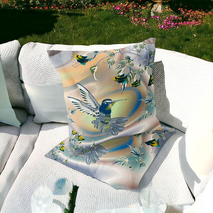 Set of Two 16" X 16" Yellow Bird Blown Seam Indoor Outdoor Throw Pillow