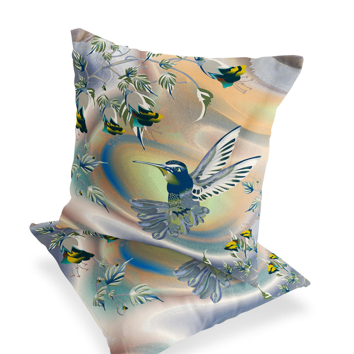 Set of Two 16" X 16" Yellow Bird Blown Seam Indoor Outdoor Throw Pillow