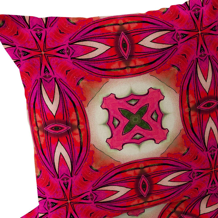 Set of Two 16" X 16" Red and Pink Blown Seam Floral Indoor Outdoor Throw Pillow