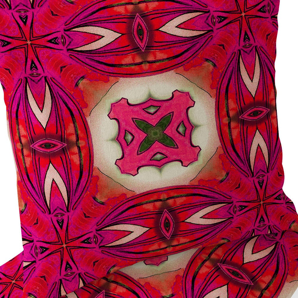 Set of Two 16" X 16" Red and Pink Blown Seam Floral Indoor Outdoor Throw Pillow