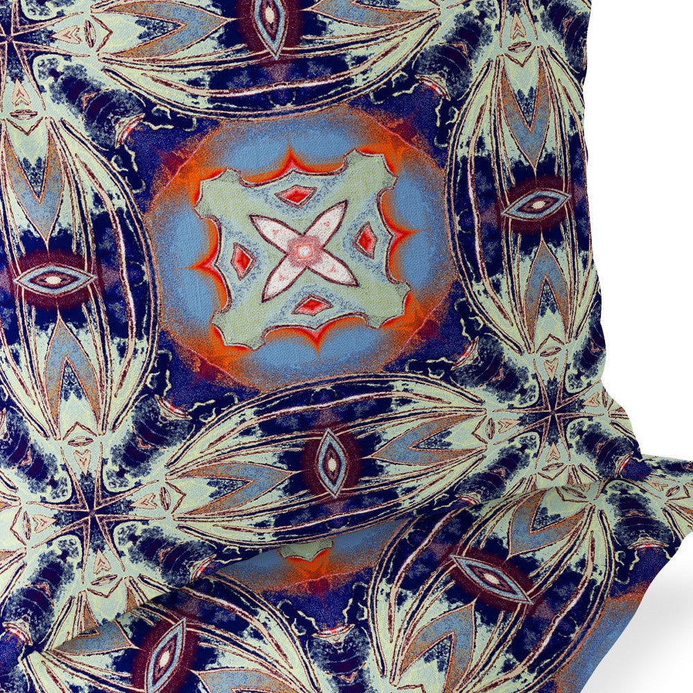 Set of Two 16" X 16" Blue and Orange Blown Seam Floral Indoor Outdoor Throw Pillow