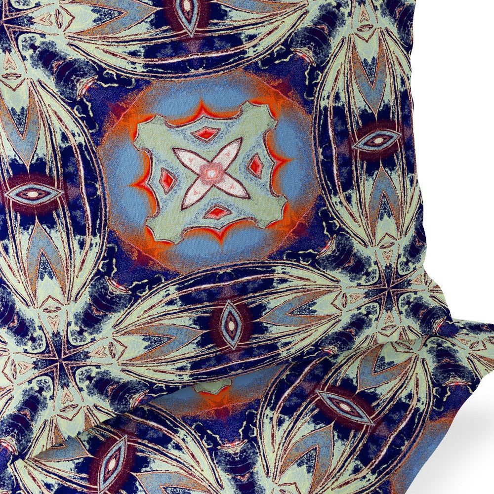 Set of Two 16" X 16" Blue and Orange Blown Seam Floral Indoor Outdoor Throw Pillow