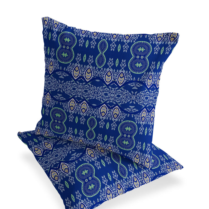 Set of Two 16" X 16" Navy Blue Blown Seam Abstract Indoor Outdoor Throw Pillow