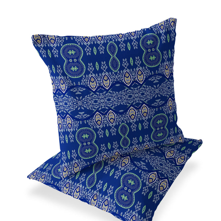 Set of Two 16" X 16" Navy Blue Blown Seam Abstract Indoor Outdoor Throw Pillow