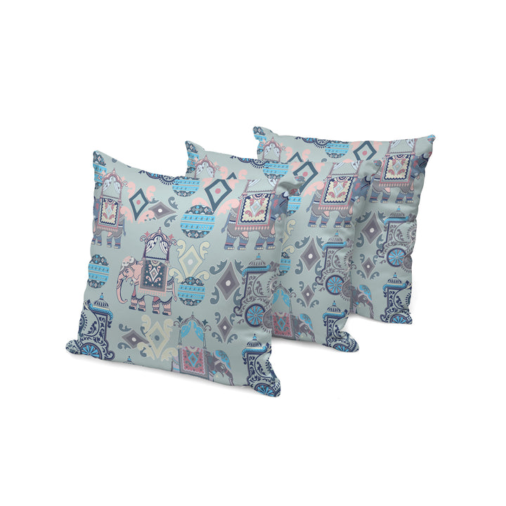 Set of Three 16" X 16" Gray and Pink Elephant Abstract Indoor Outdoor Throw Pillow