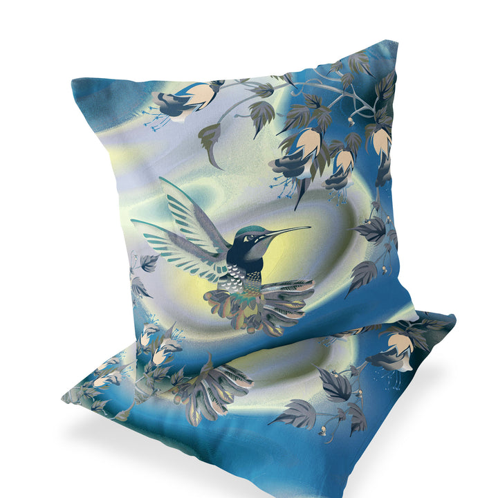 Set of Two 16" X 16" Blue Bird Blown Seam Indoor Outdoor Throw Pillow