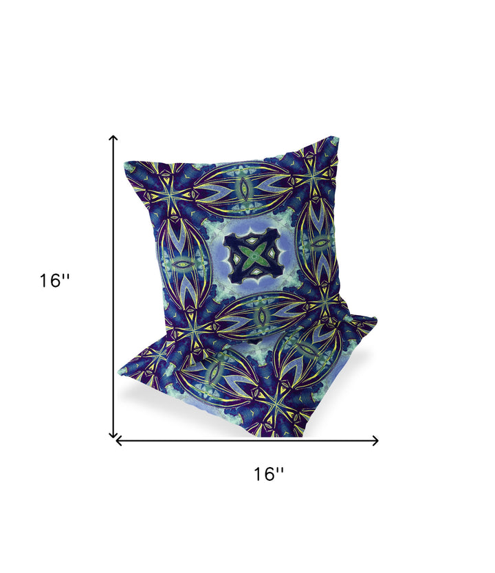 Set of Two 16" X 16" Blue and Green Blown Seam Floral Indoor Outdoor Throw Pillow