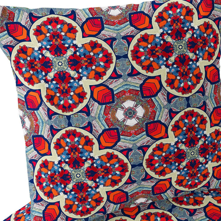 Set of Two 16" X 16" Blue and Orange Blown Seam Floral Indoor Outdoor Throw Pillow