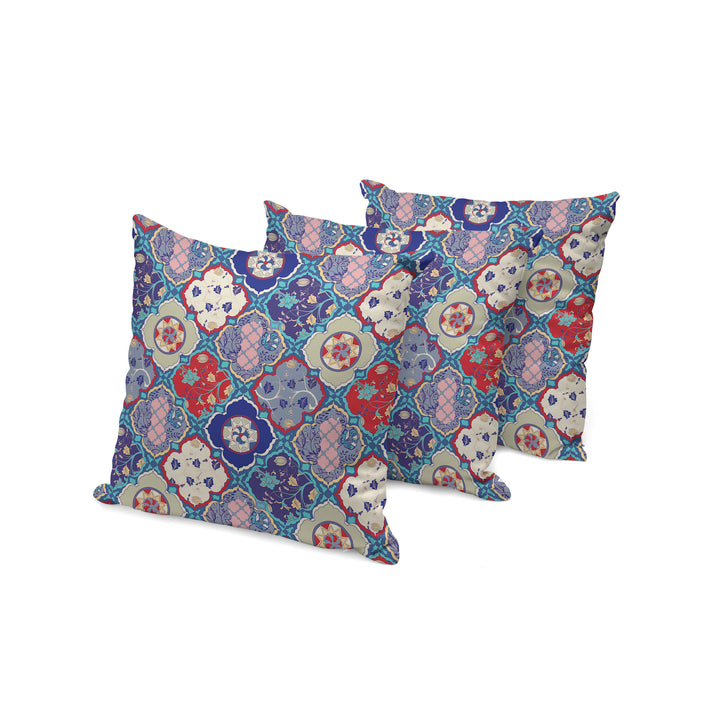 Set of Three 16" X 16" Blue and Green Botanical Indoor Outdoor Throw Pillow