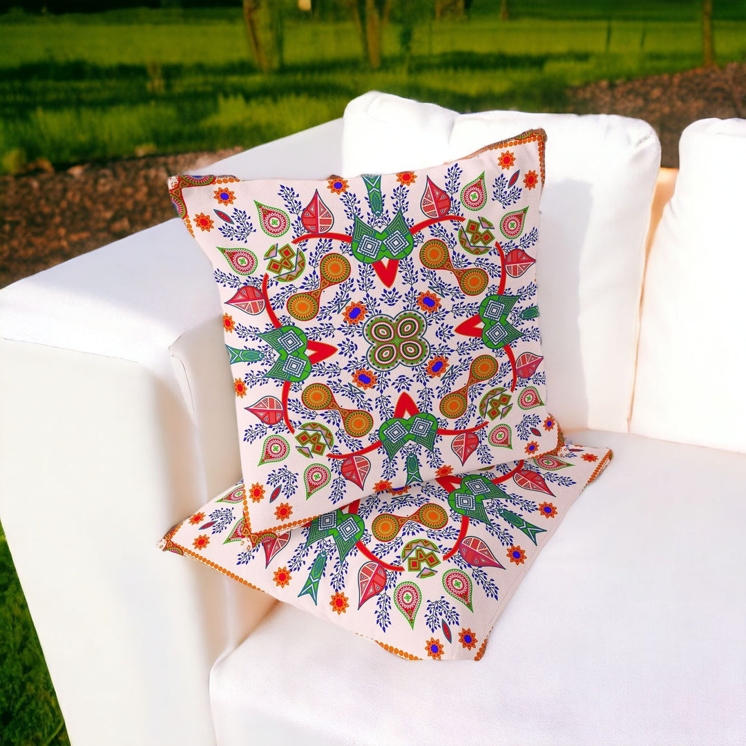 Set of Two 16" X 16" White Blown Seam Abstract Indoor Outdoor Throw Pillow