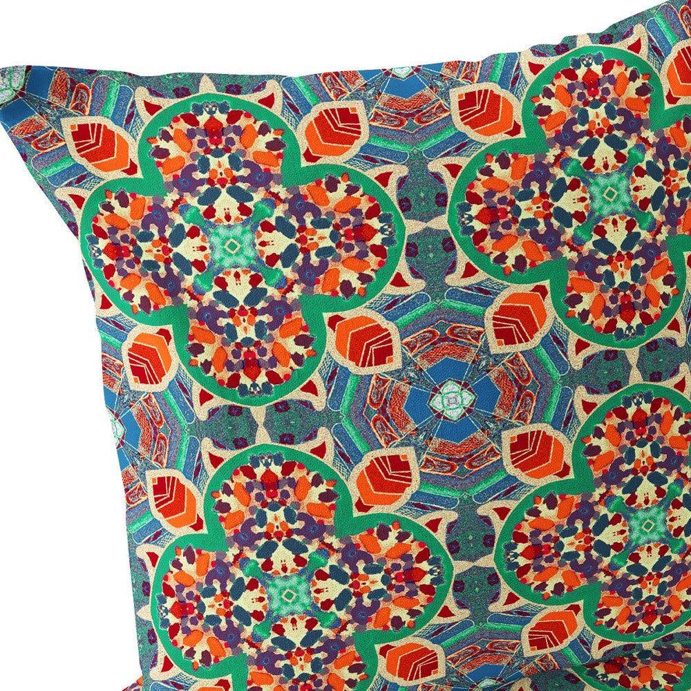 Set of Two 16" X 16" Blue and Orange Blown Seam Floral Indoor Outdoor Throw Pillow