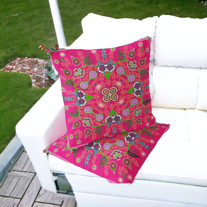 Set of Two 16" X 16" Hot Pink Blown Seam Paisley Indoor Outdoor Throw Pillow