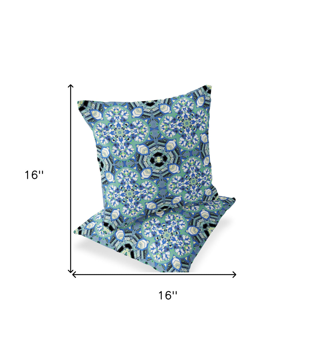 Set of Two 16" X 16" Blue and Black Blown Seam Floral Indoor Outdoor Throw Pillow