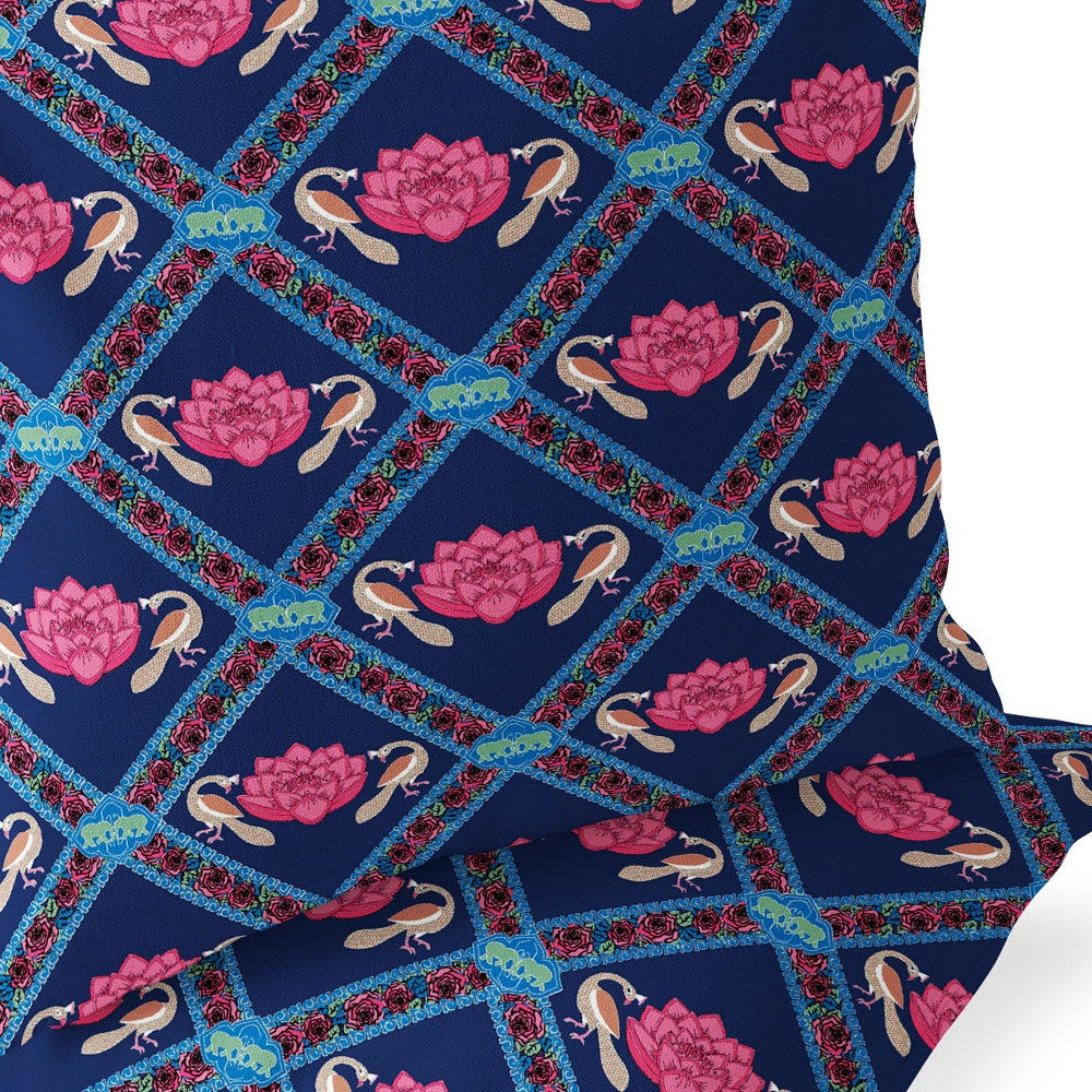 Set of Two 16" X 16" Blue and Pink Peacock Blown Seam Floral Indoor Outdoor Throw Pillow