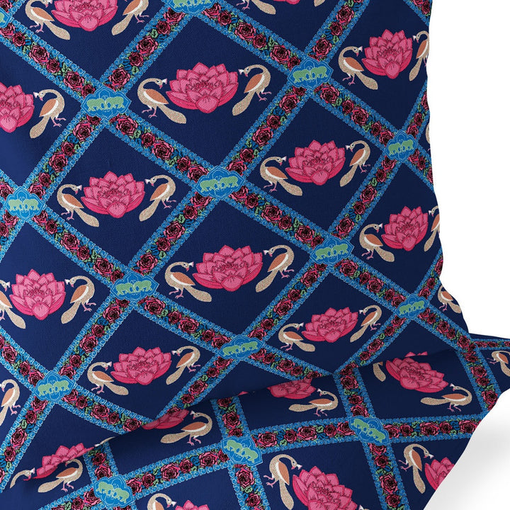 Set of Two 16" X 16" Blue and Pink Peacock Blown Seam Floral Indoor Outdoor Throw Pillow