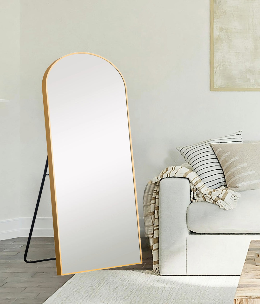 71" Gold Arch Metal Framed Full Length Standing Mirror