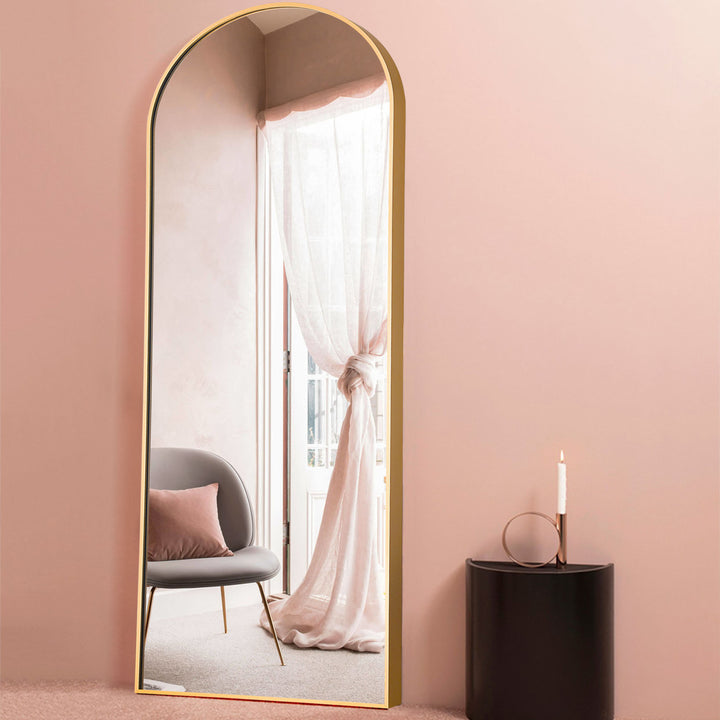 71" Gold Arch Metal Framed Full Length Standing Mirror