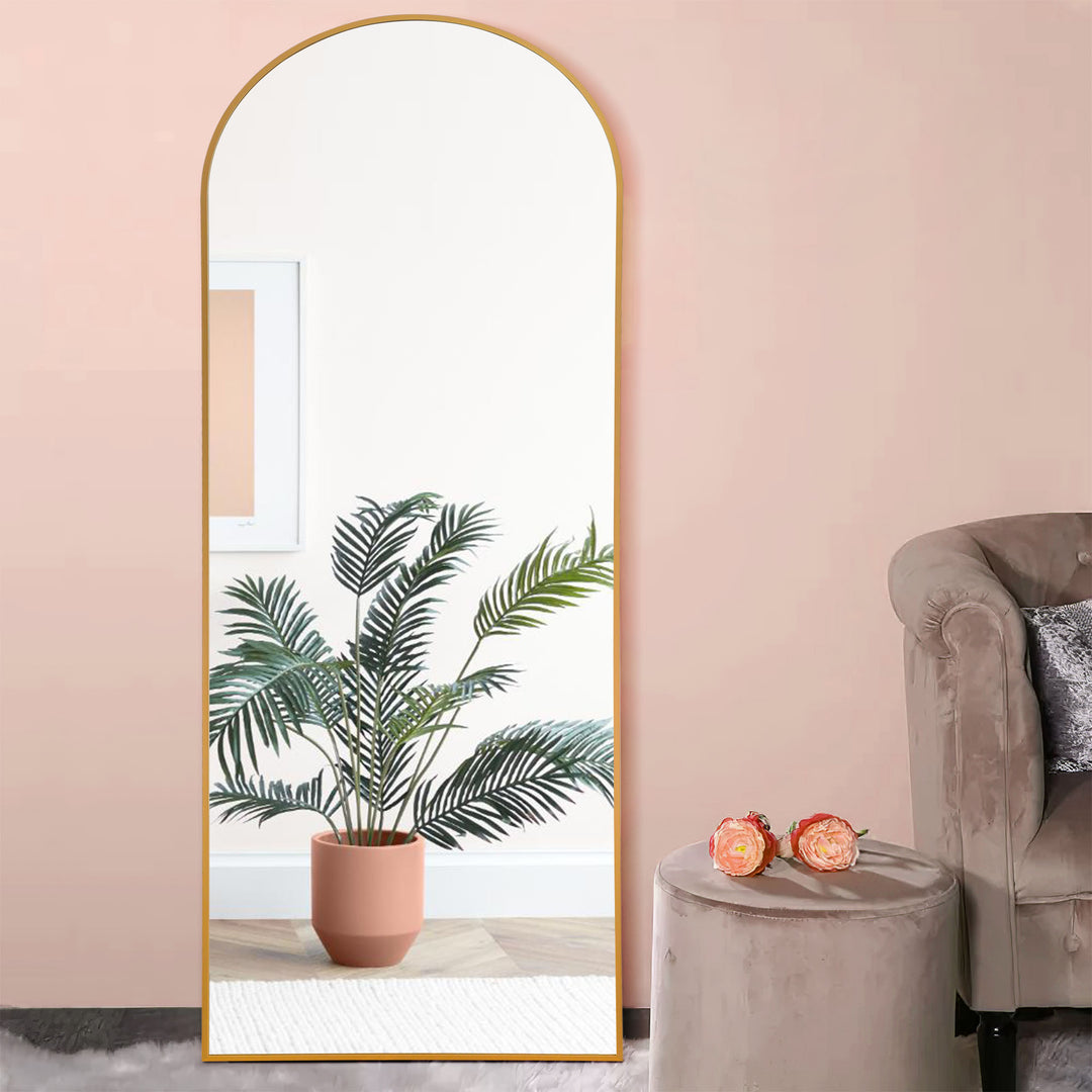 71" Gold Arch Metal Framed Full Length Standing Mirror