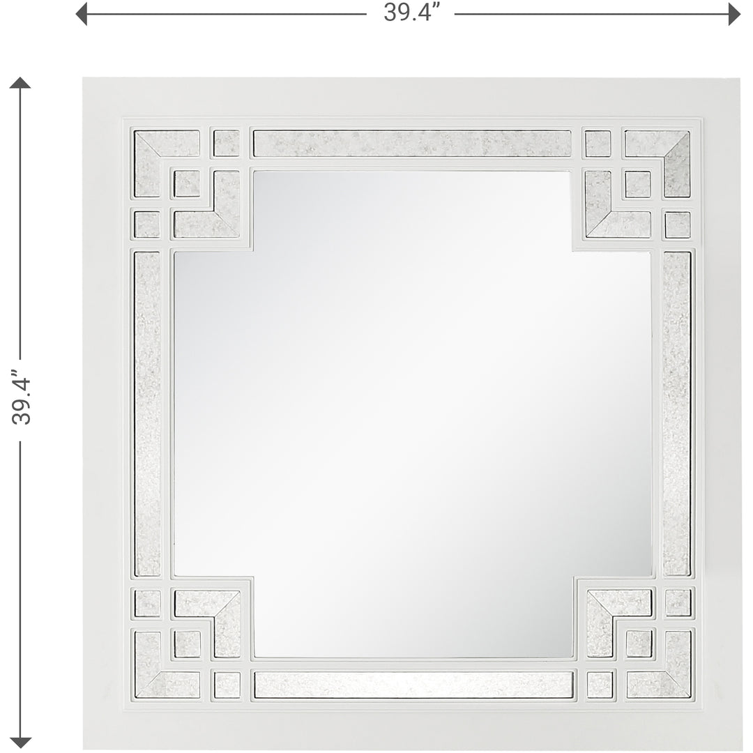 39" White Square Accent Wood Mirror