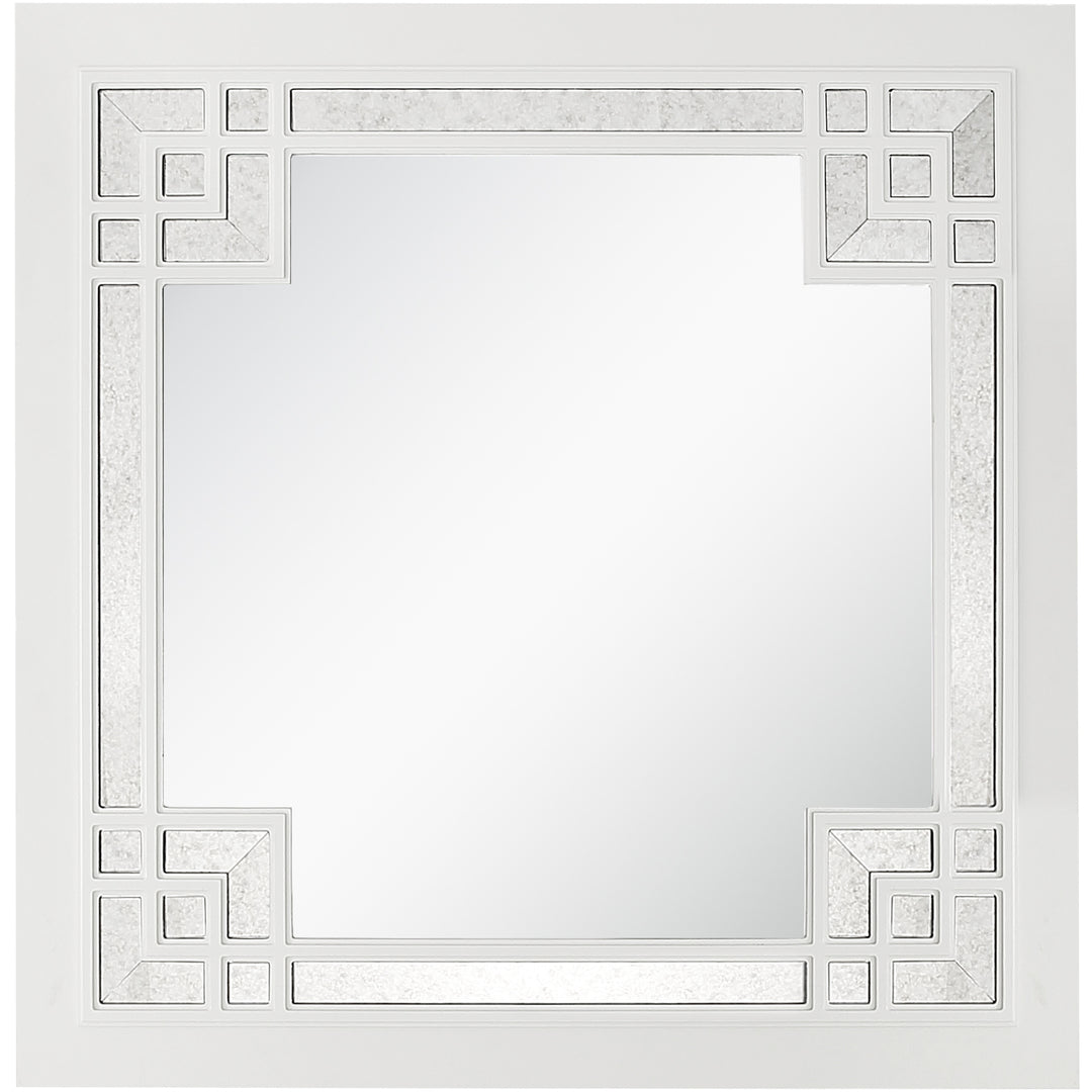 39" White Square Accent Wood Mirror