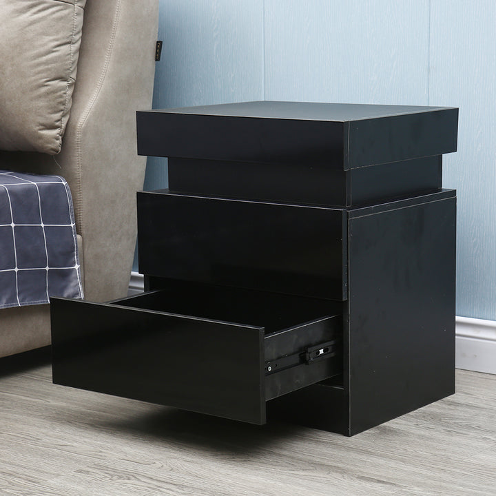 20" Black Two Drawer Lighted Nightstand