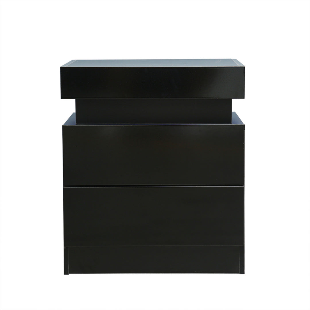 20" Black Two Drawer Lighted Nightstand