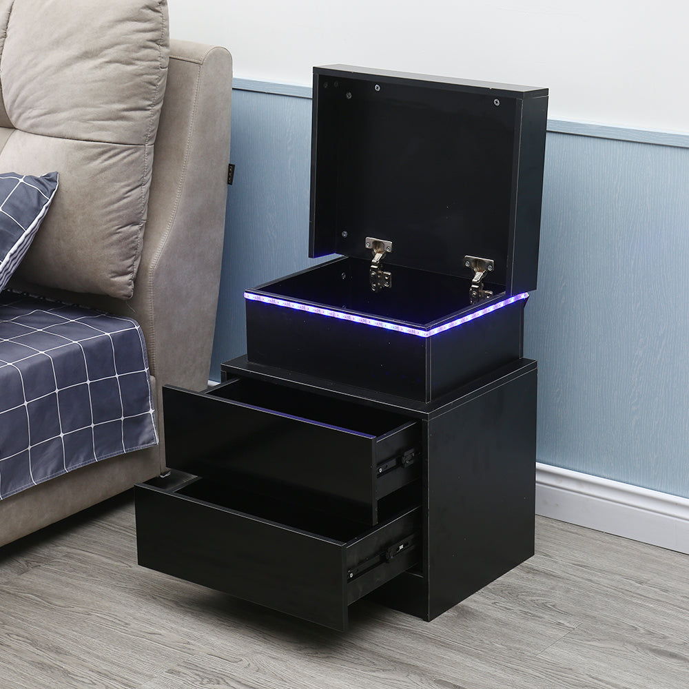 20" Black Two Drawer Lighted Nightstand