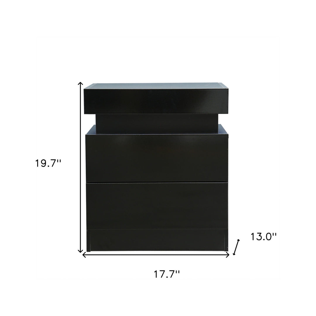 20" Black Two Drawer Lighted Nightstand