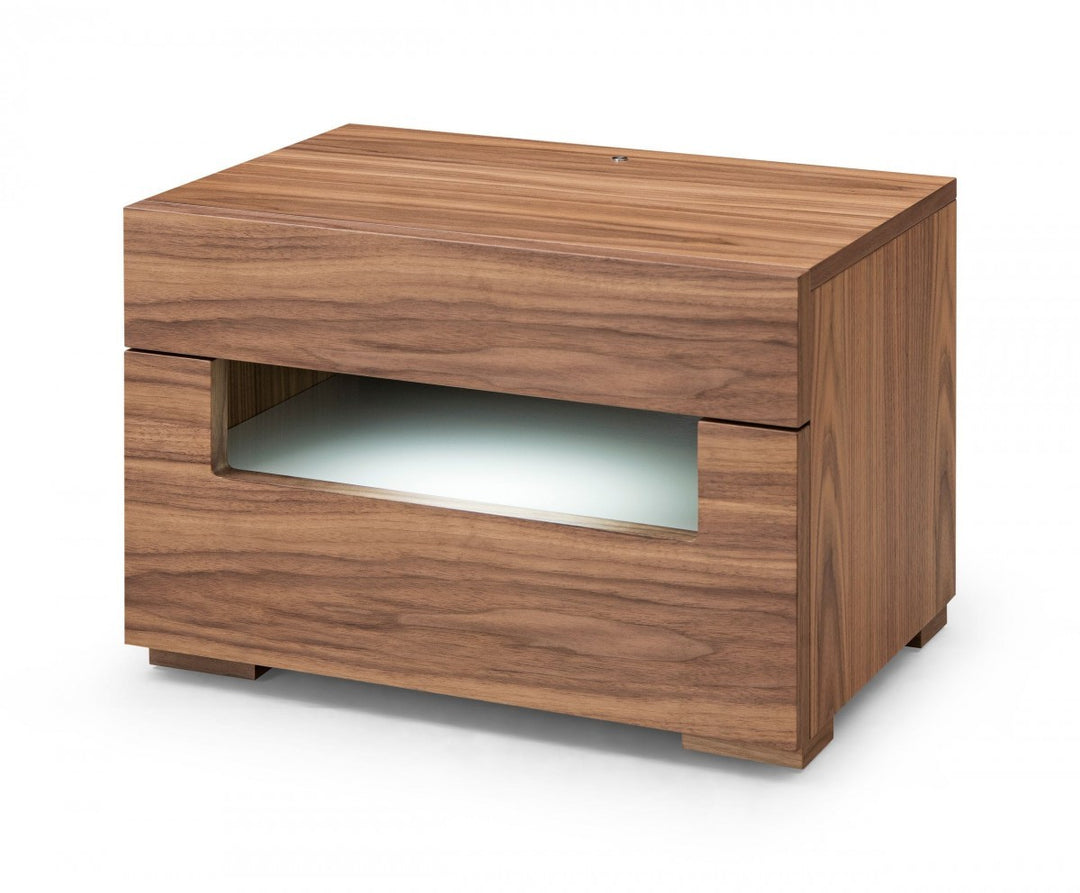 Dazzling contemporary LED Walnut Nightstand with Two Drawers